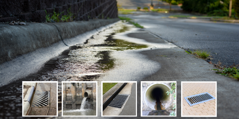 Water in the street and various stormwater management